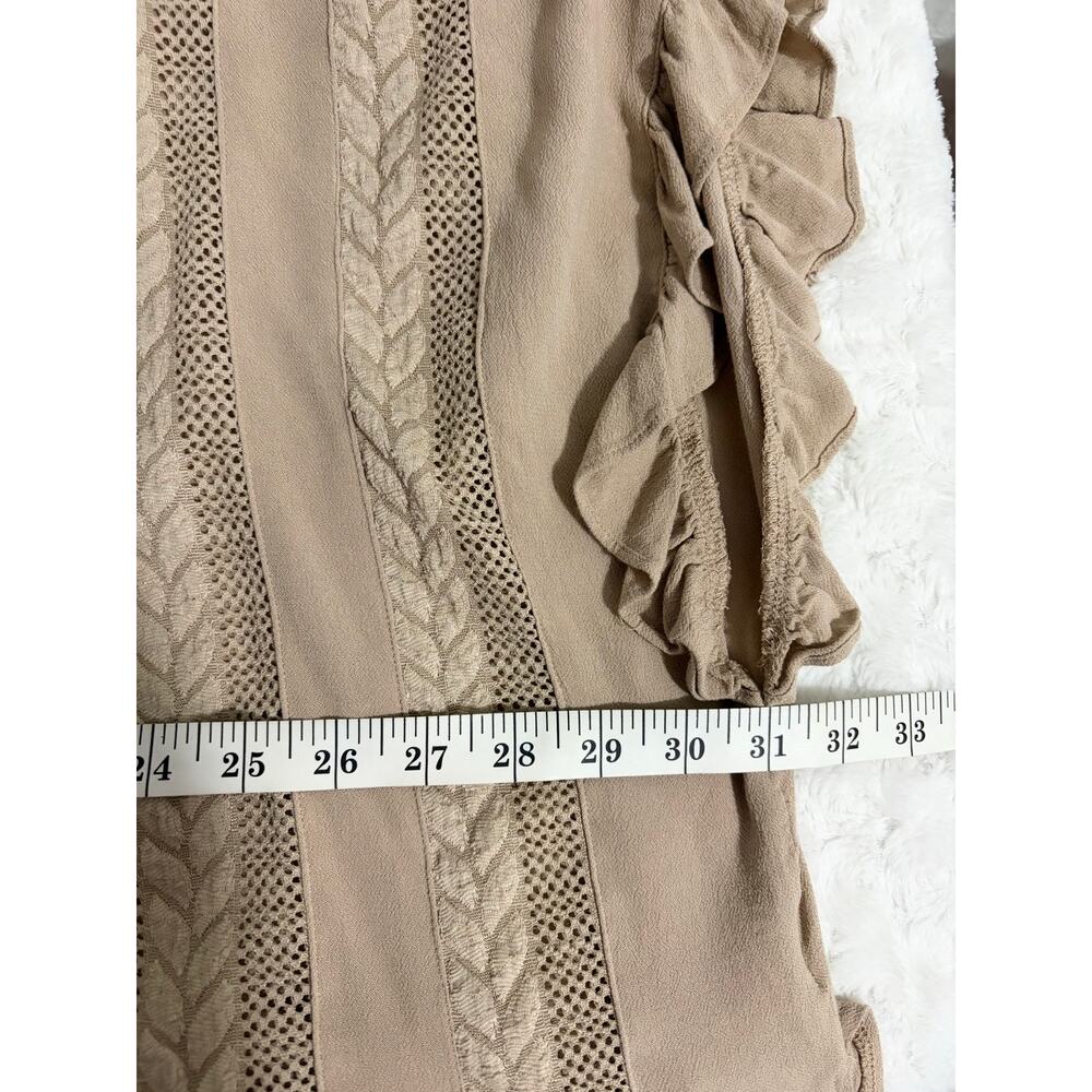 Umgee Tan Lace Mesh Open Ruffle Short Sleeve Boho Western Kimono Cardigan M/L - Picture 7 of 7